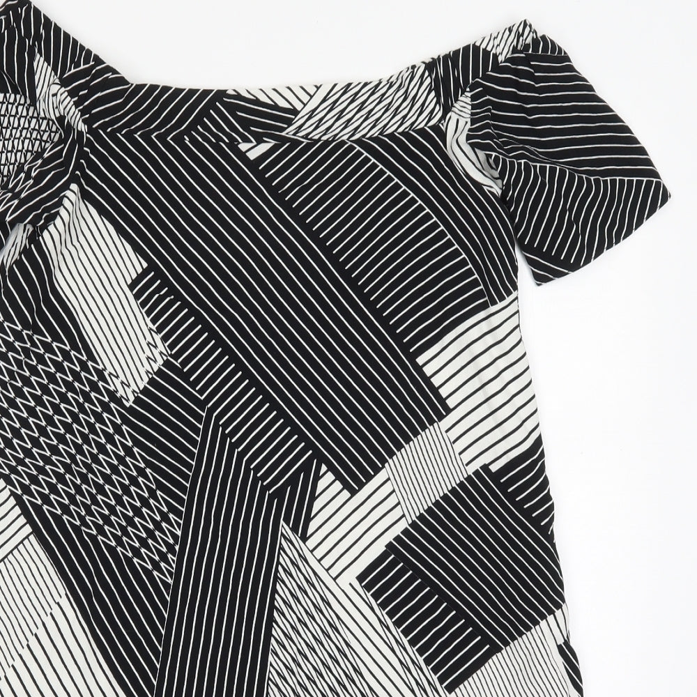 New Look Womens Black Geometric Viscose A-Line  Size 10  Off the Shoulder Pullover