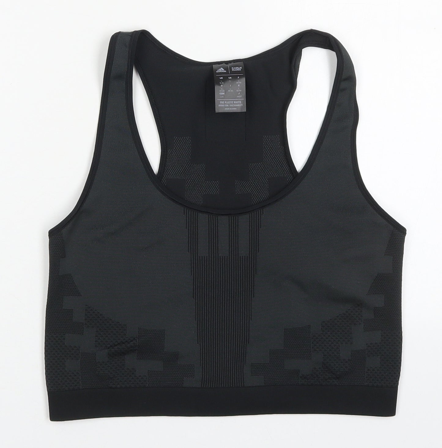 H&M Womens Black Geometric Polyester Cropped Tank Size 16 Round Neck Pullover - Sports Bra