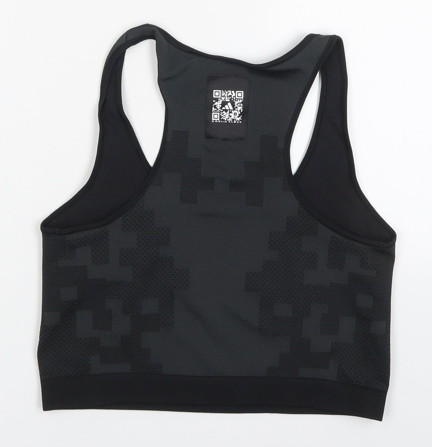 H&M Womens Black Geometric Polyester Cropped Tank Size 16 Round Neck Pullover - Sports Bra