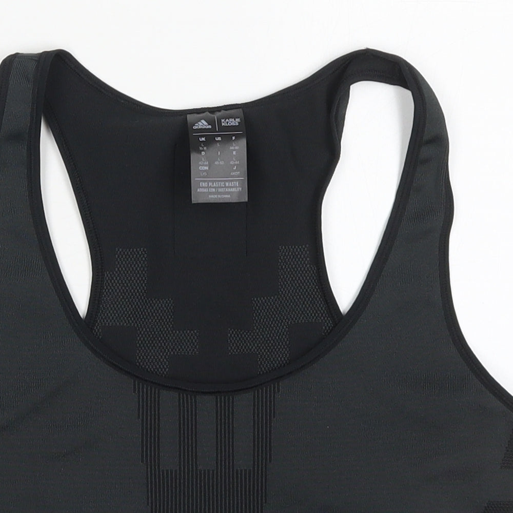 H&M Womens Black Geometric Polyester Cropped Tank Size 16 Round Neck Pullover - Sports Bra