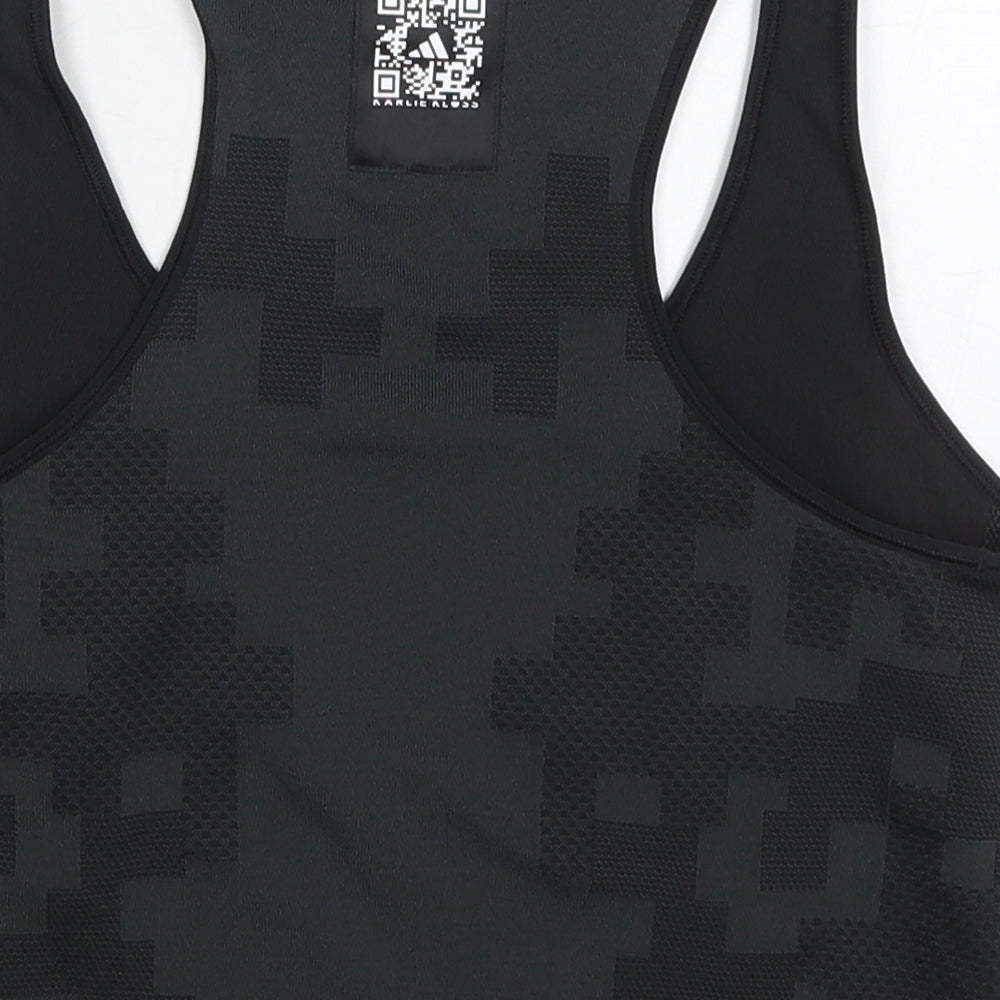 H&M Womens Black Geometric Polyester Cropped Tank Size 16 Round Neck Pullover - Sports Bra