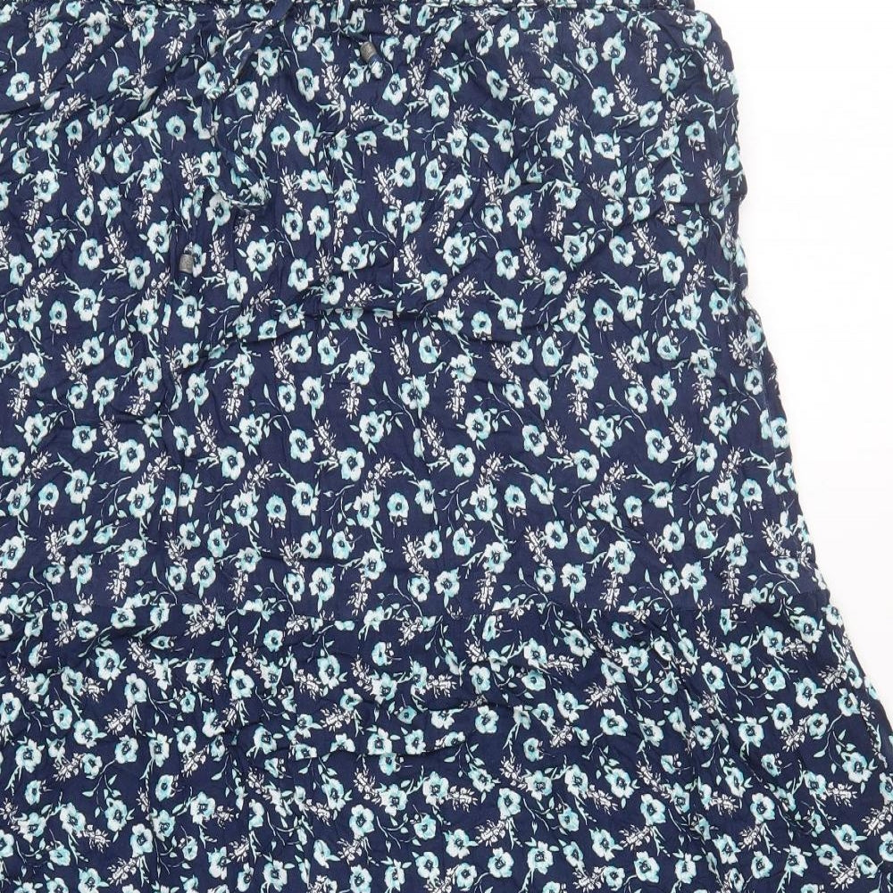 M&Co Womens Blue Floral Viscose Maxi Skirt Size 16   Drawstring
