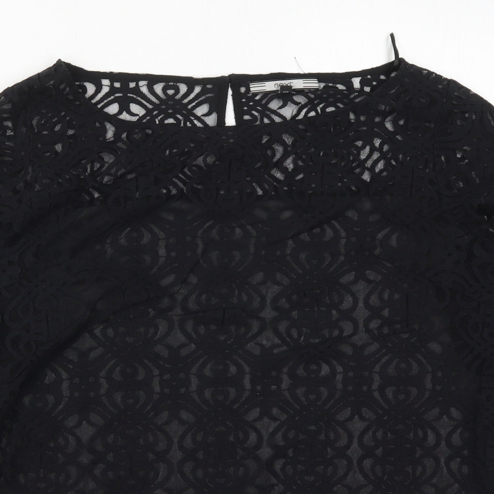 NEXT Womens Black Geometric Cotton Basic Blouse Size 14 Round Neck