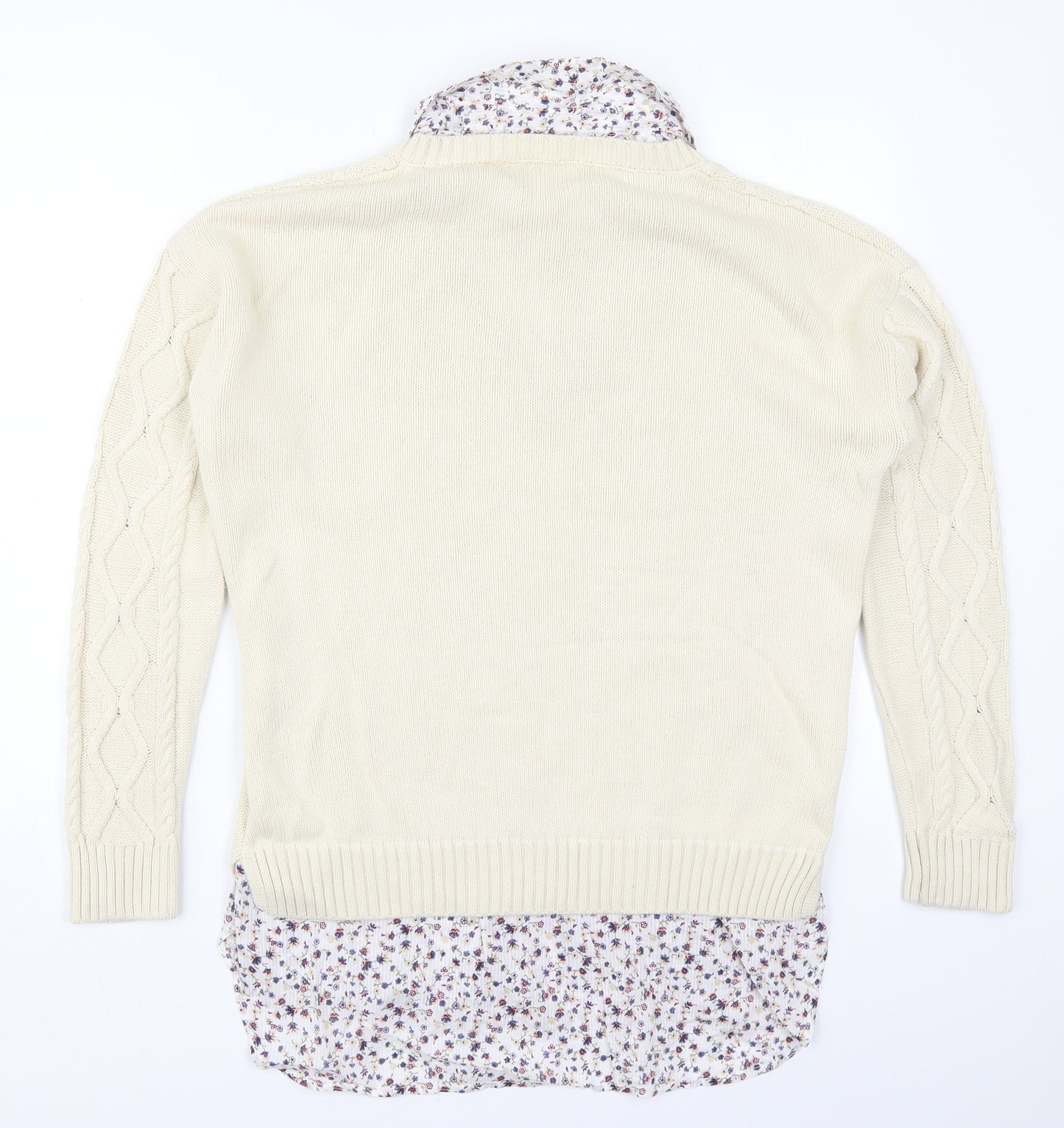 NEXT Womens Beige Collared Floral Cotton Pullover Jumper Size 14