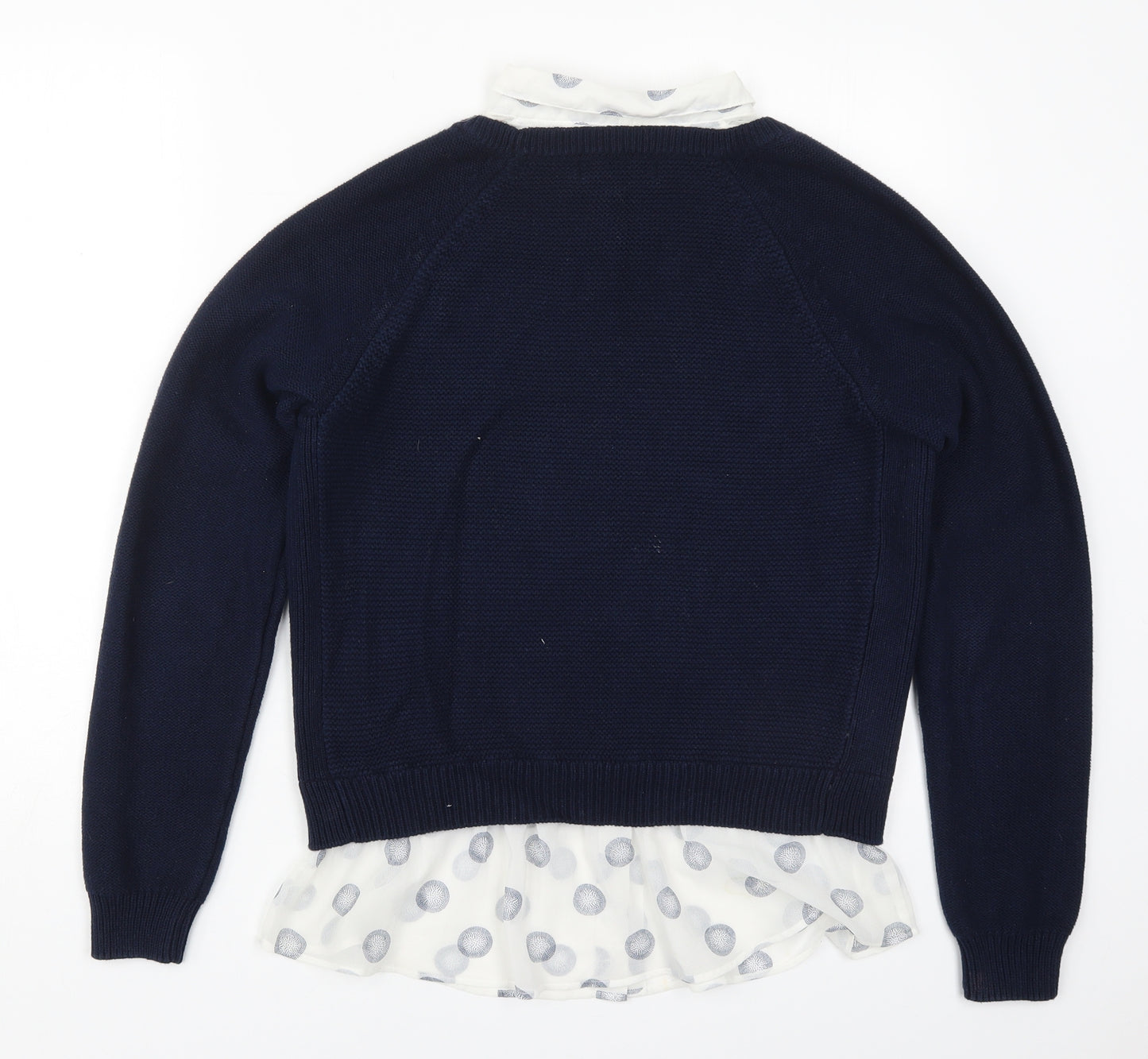 NEXT Womens Blue Collared Geometric Cotton Pullover Jumper Size 14