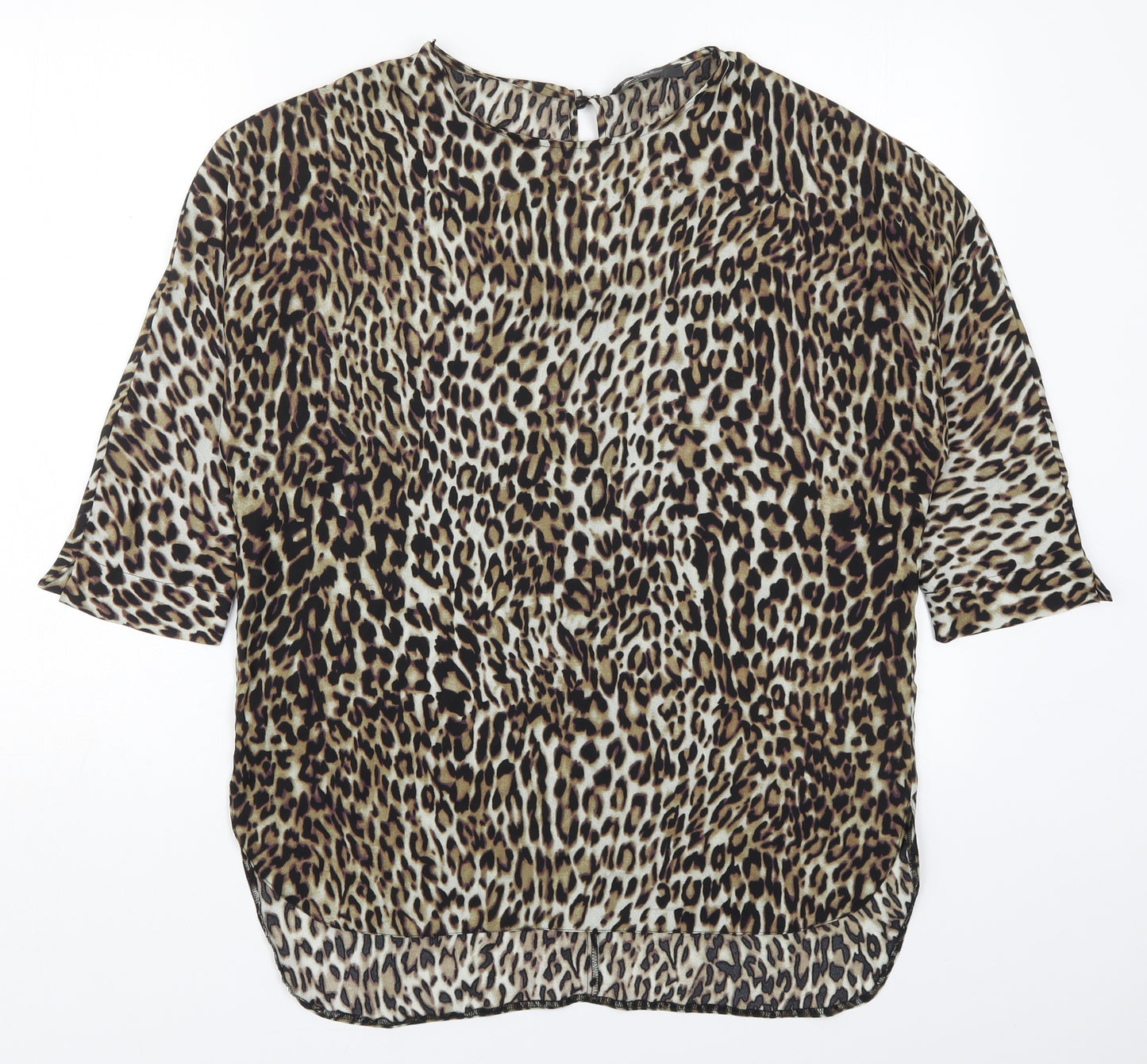 Primark Womens Brown Animal Print Polyester Basic Blouse Size 12 Round Neck
