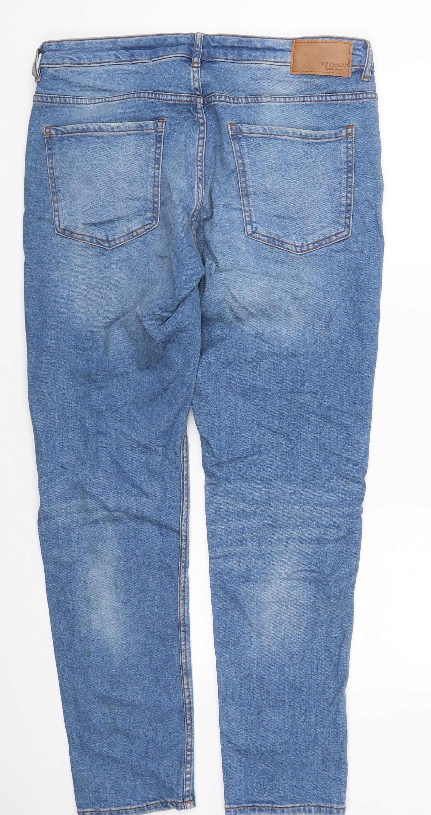 Pull & Bear Womens Blue  Cotton Tapered Jeans Size 16 L31 in Regular Button