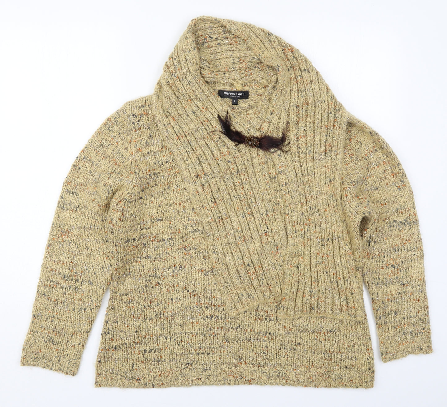 Frank Saul Womens Beige Collared  Acrylic Pullover Jumper Size L