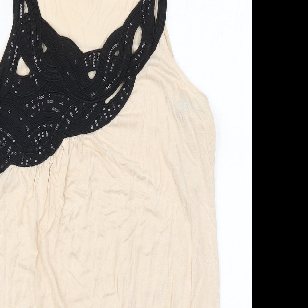 Matalan Womens Beige  Viscose Basic Tank Size 16 Round Neck