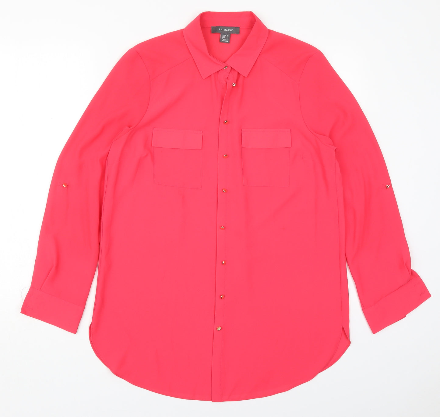 Primark Womens Pink  Polyester Basic Button-Up Size 12 Collared