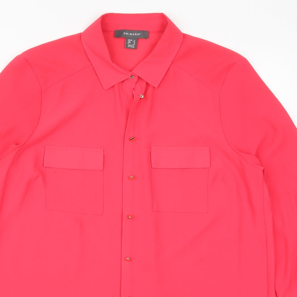 Primark Womens Pink  Polyester Basic Button-Up Size 12 Collared