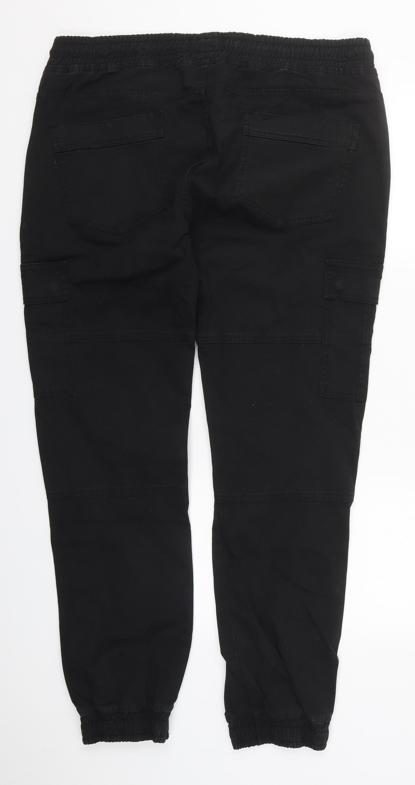 Threadbare Mens Black  Cotton Cargo Trousers Size 2XL L32 in Regular Drawstring
