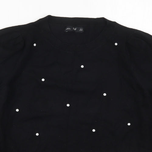 F&F Womens Black Round Neck Polka Dot Viscose Pullover Jumper Size 12
