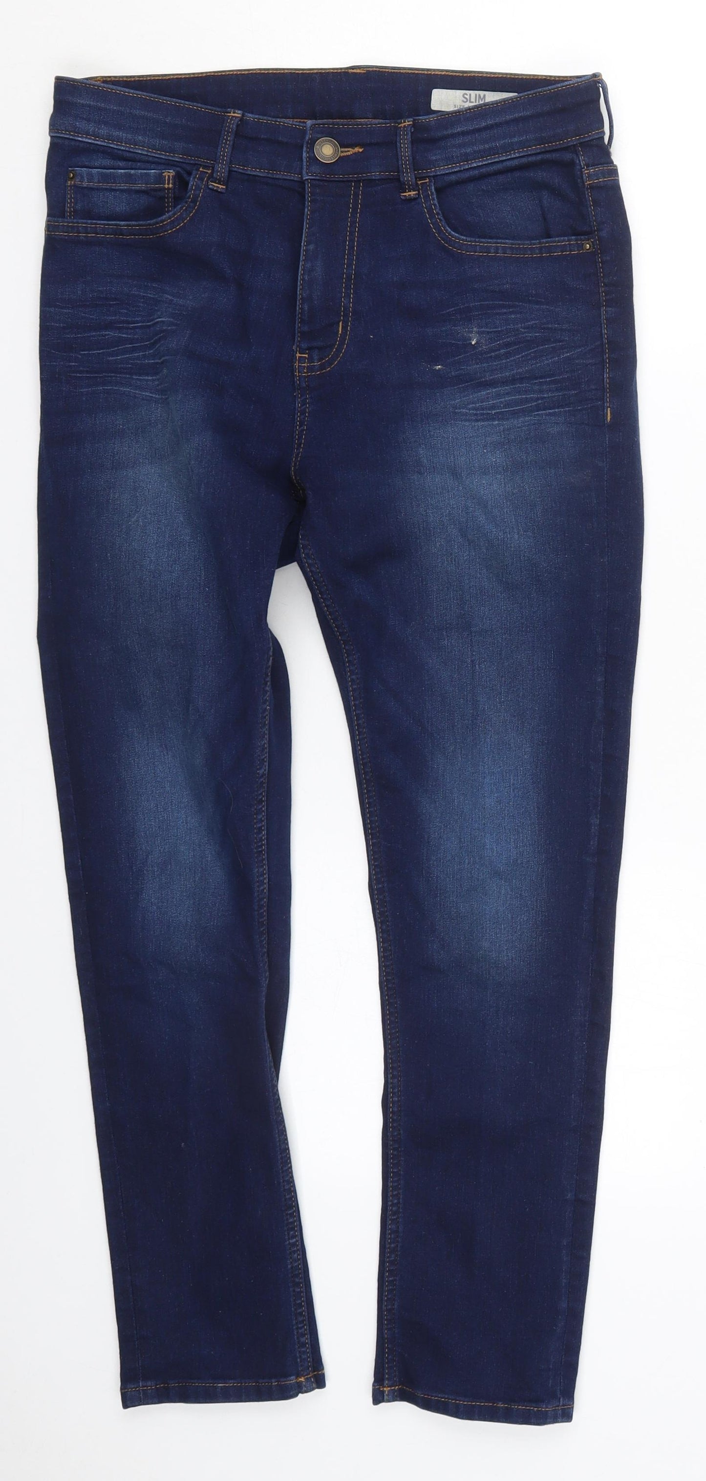 Marks and Spencer Womens Blue  Cotton Skinny Jeans Size 12 L26 in Slim Button