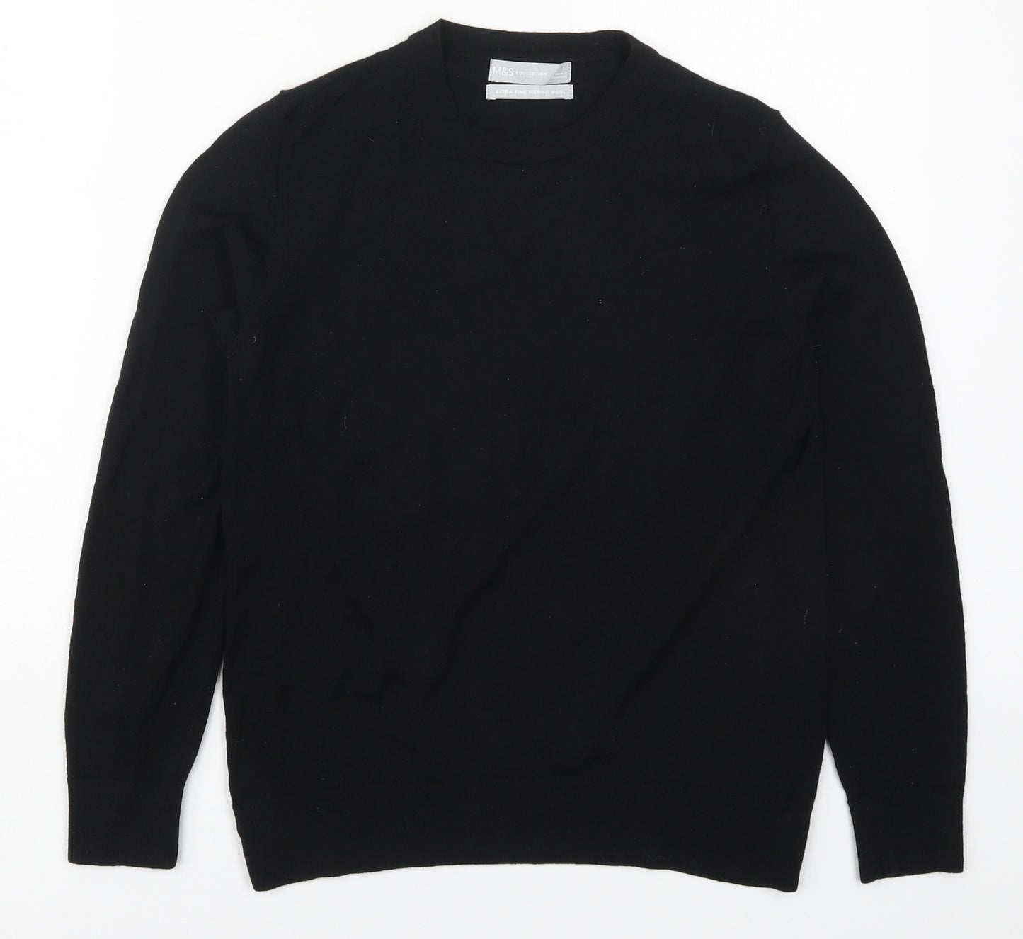 Marks and Spencer Womens Black Round Neck  Wool Pullover Jumper Size 12