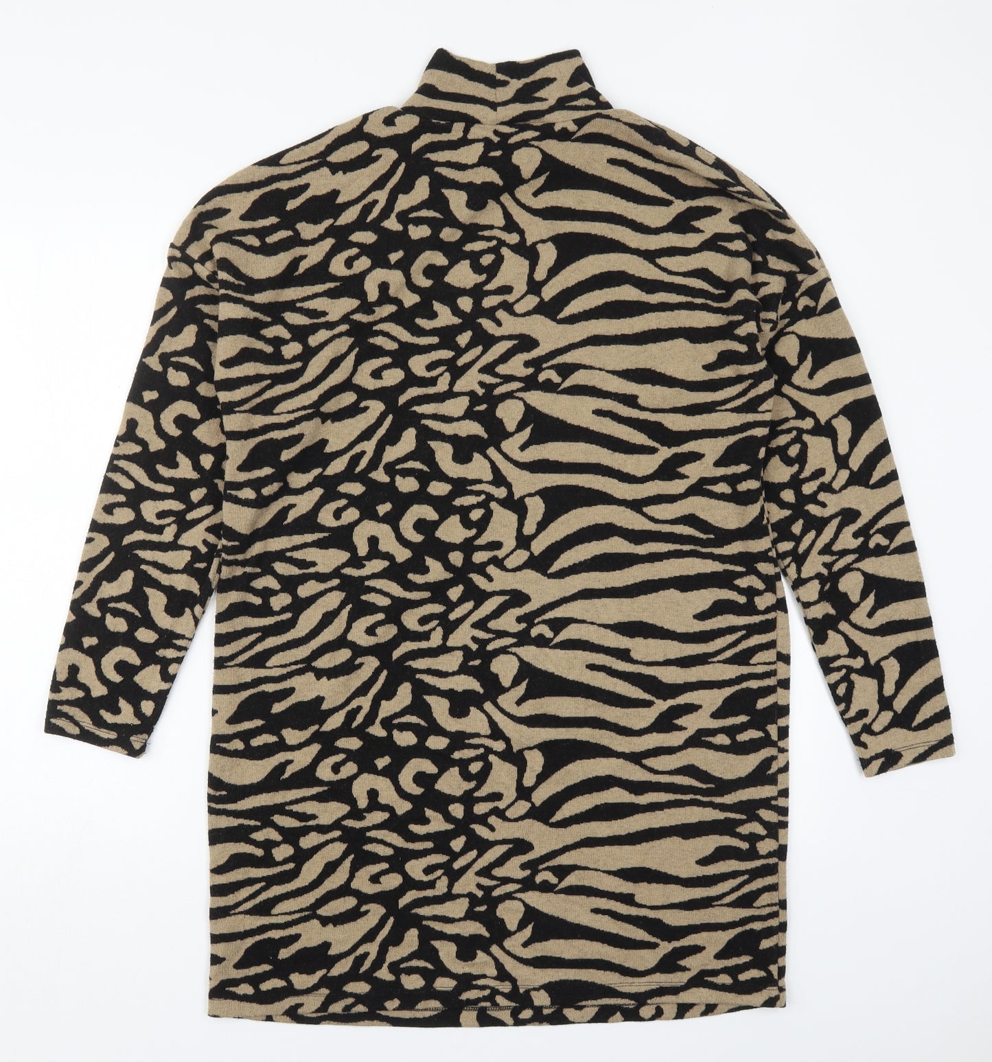 F&F Womens Beige Animal Print Polyester Jumper Dress  Size 14  High Neck Pullover