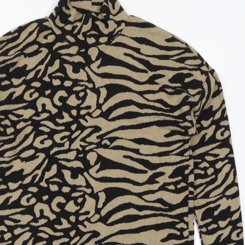 F&F Womens Beige Animal Print Polyester Jumper Dress  Size 14  High Neck Pullover