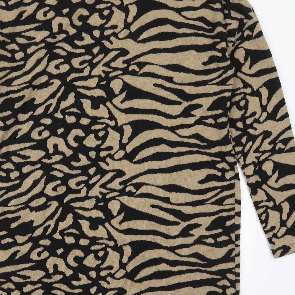 F&F Womens Beige Animal Print Polyester Jumper Dress  Size 14  High Neck Pullover