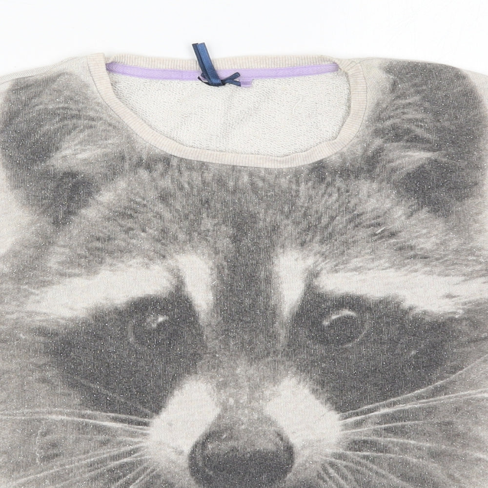 NEXT Girls Grey  Cotton Pullover Sweatshirt Size 12 Years  Pullover - Raccoon Mustache