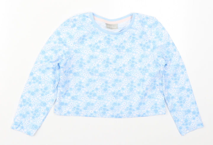 Matalan Girls Blue Floral Cotton Basic T-Shirt Size 6 Years Round Neck Pullover