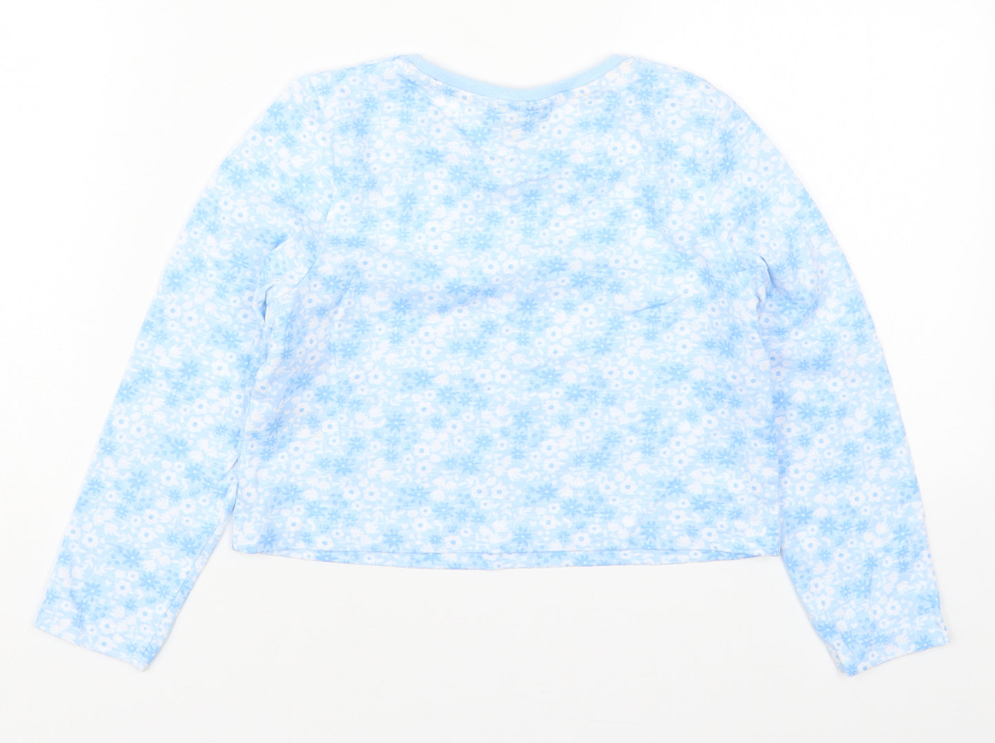 Matalan Girls Blue Floral Cotton Basic T-Shirt Size 6 Years Round Neck Pullover