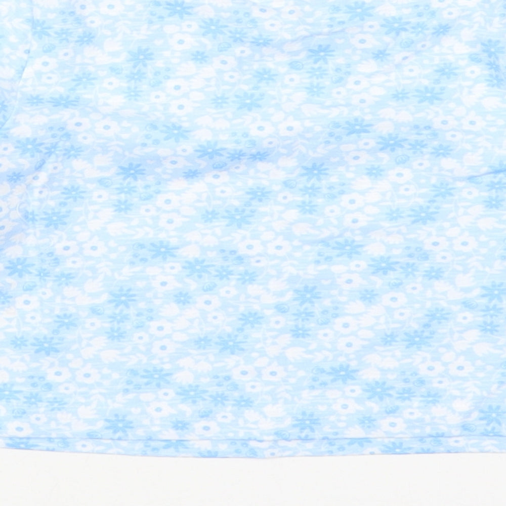 Matalan Girls Blue Floral Cotton Basic T-Shirt Size 6 Years Round Neck Pullover