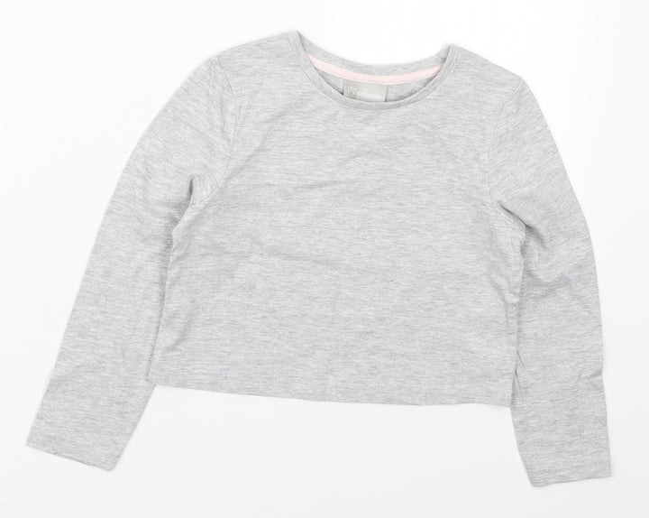 Matalan Girls Grey  Cotton Basic T-Shirt Size 6 Years Crew Neck Pullover