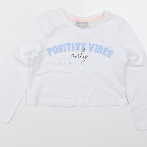Matalan Girls White  Cotton Basic T-Shirt Size 6 Years Crew Neck Pullover - Positive Vibes Only