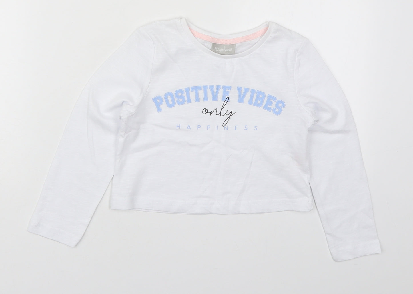 Matalan Girls White  Cotton Basic T-Shirt Size 6 Years Crew Neck Pullover - Positive Vibes Only