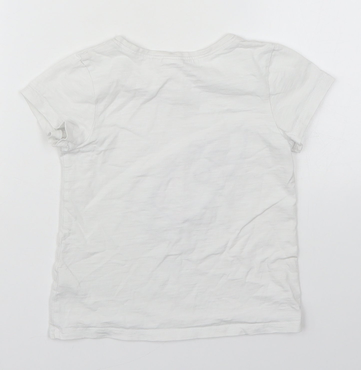 NEXT Girls White  Cotton Basic T-Shirt Size 4-5 Years Round Neck Pullover - Rocket