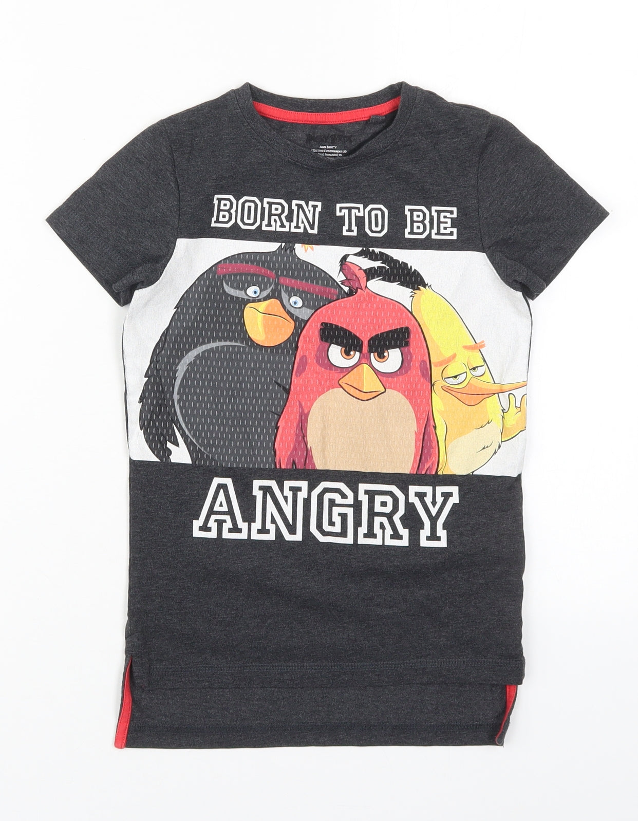 NEXT Boys Grey  Cotton Basic T-Shirt Size 5 Years Crew Neck Pullover - Born To Be Angry Birds