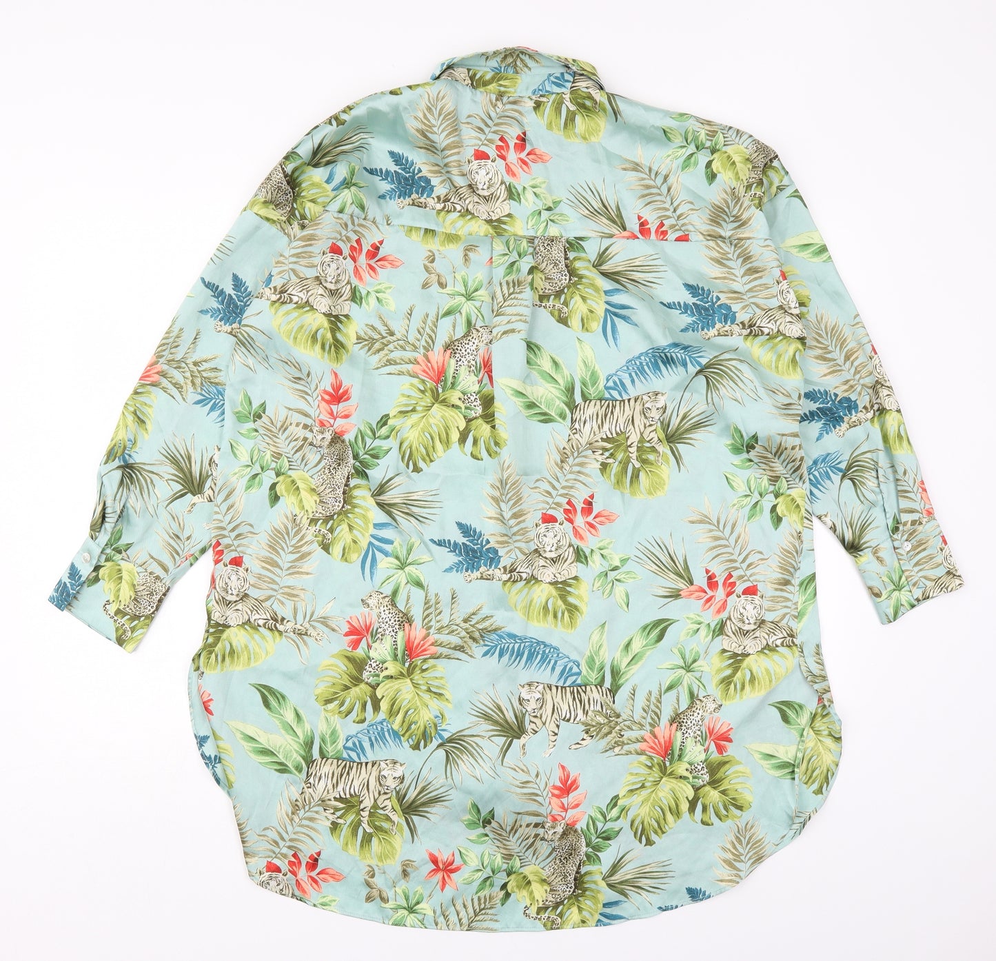 Zara Womens Multicoloured Floral Polyester Basic Button-Up Size S Collared - Lions Cheetahs