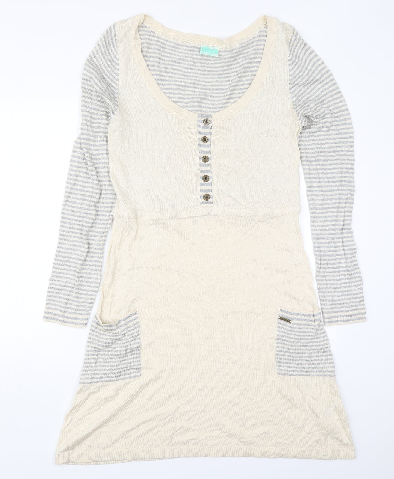 Animal Womens Beige Striped Viscose Jumper Dress  Size 16  Round Neck Pullover