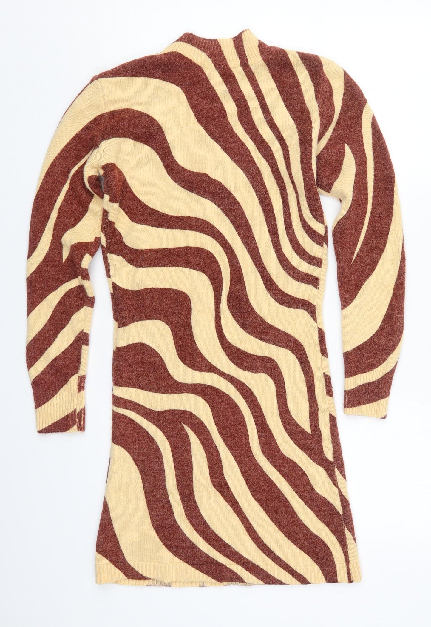 Zara Womens Brown Round Neck Geometric Acrylic Pullover Jumper Size M   - Abstract