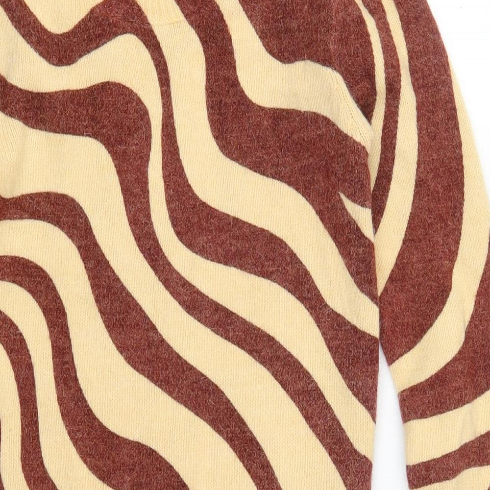 Zara Womens Brown Round Neck Geometric Acrylic Pullover Jumper Size M   - Abstract