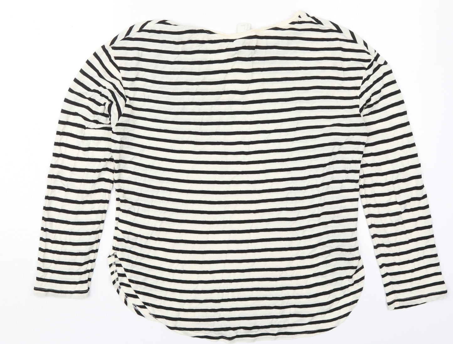 H&M Womens Ivory Striped Viscose Basic T-Shirt Size S Round Neck