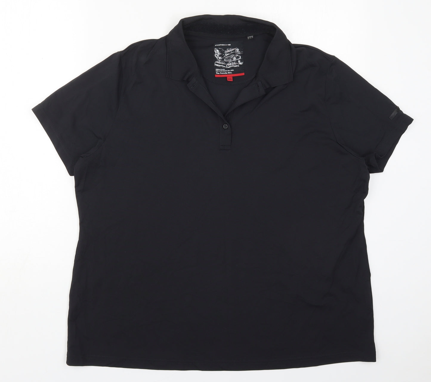 Porshe Mens Black  Polyester  Polo Size 2XL Collared Pullover