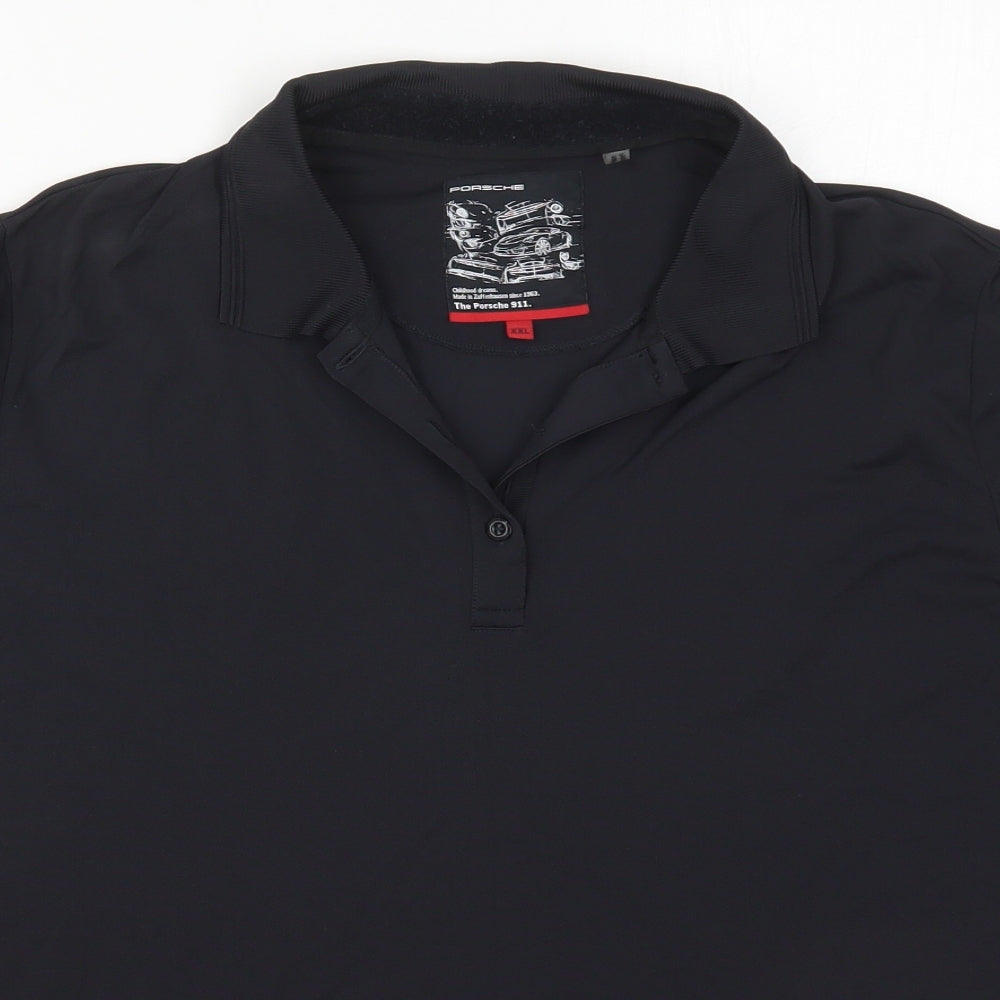 Porshe Mens Black  Polyester  Polo Size 2XL Collared Pullover