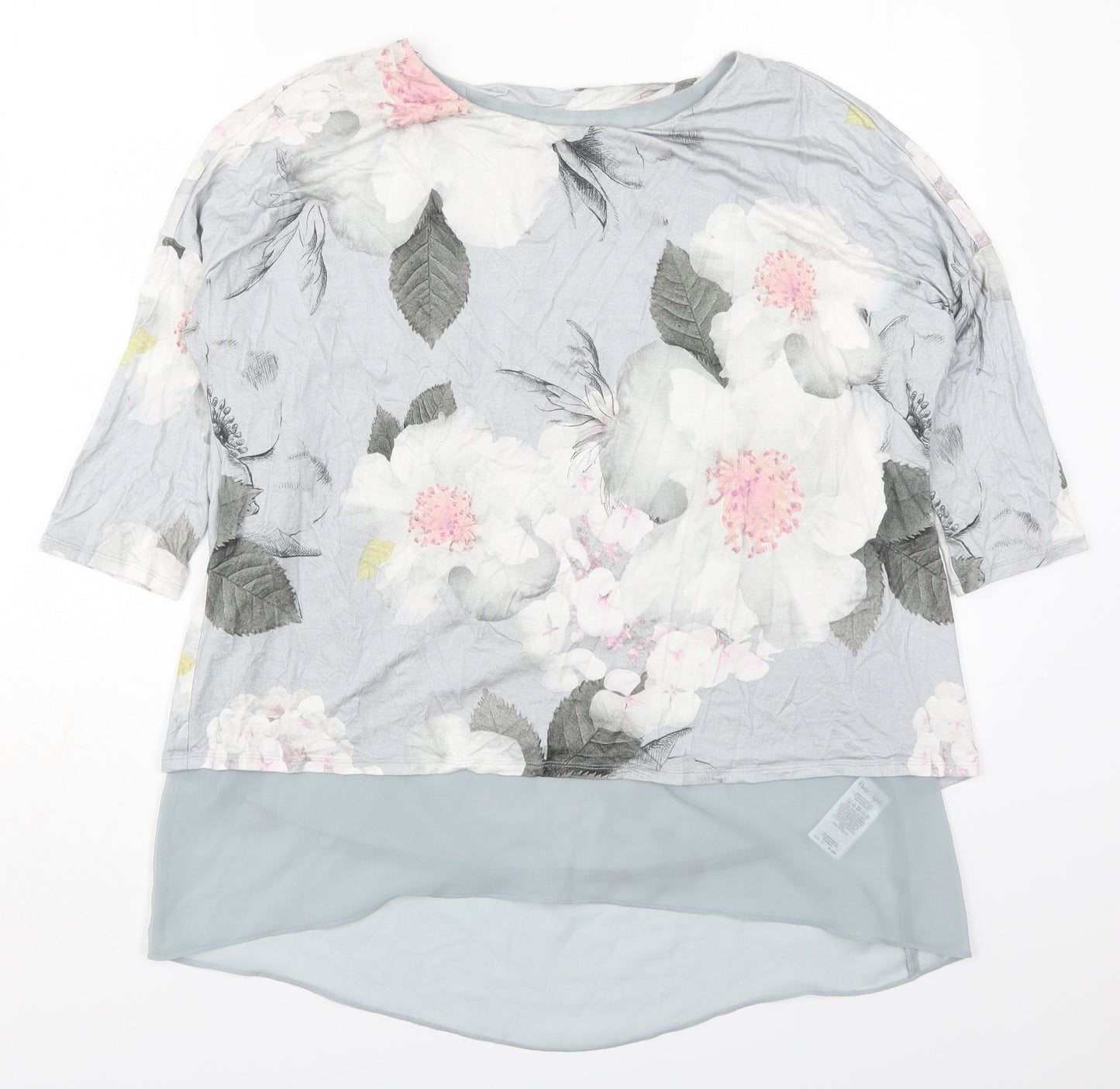 Phase Eight Womens Grey Floral Viscose Basic T-Shirt Size 16 Round Neck