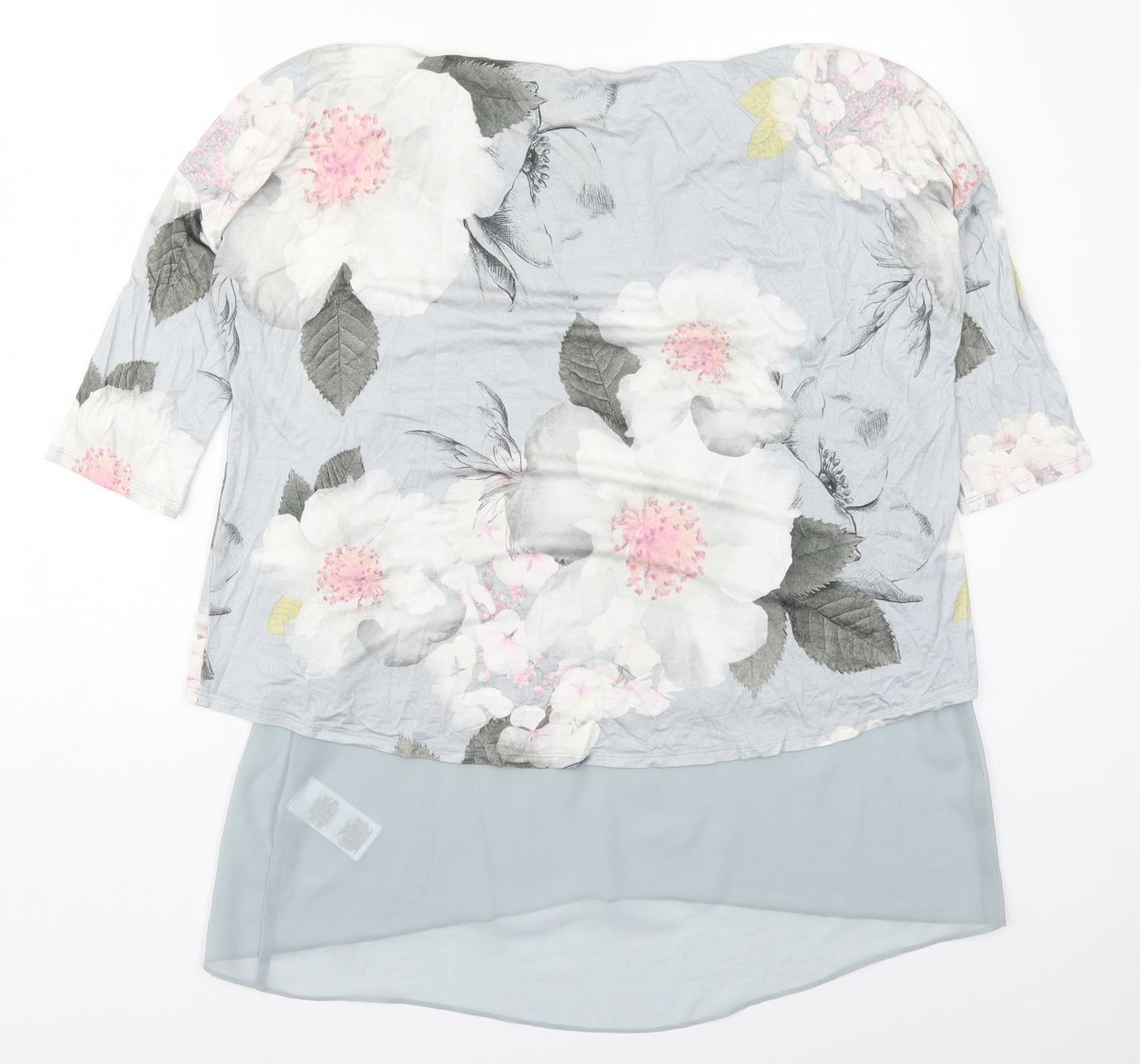 Phase Eight Womens Grey Floral Viscose Basic T-Shirt Size 16 Round Neck