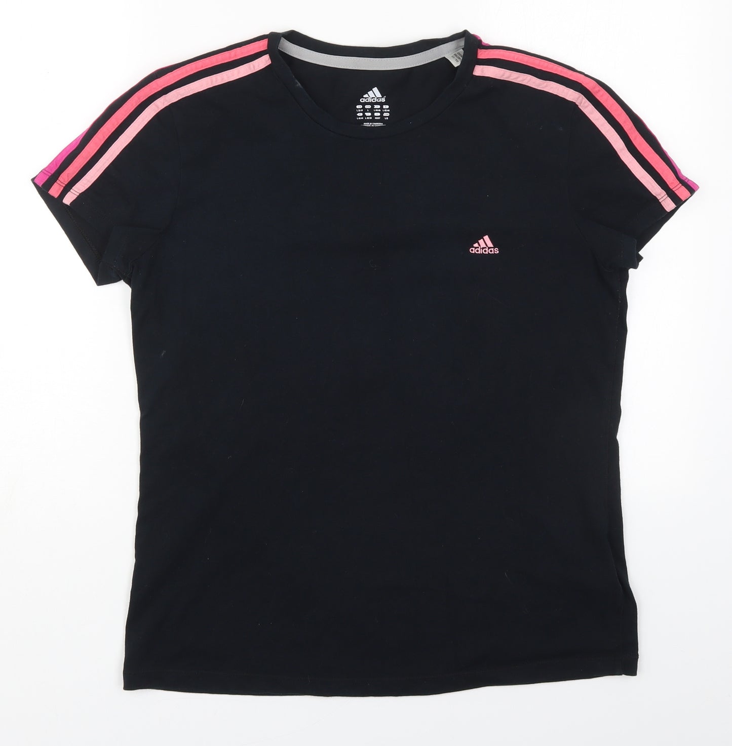 adidas Womens Black  Cotton Basic T-Shirt Size 16 Crew Neck - Pink
