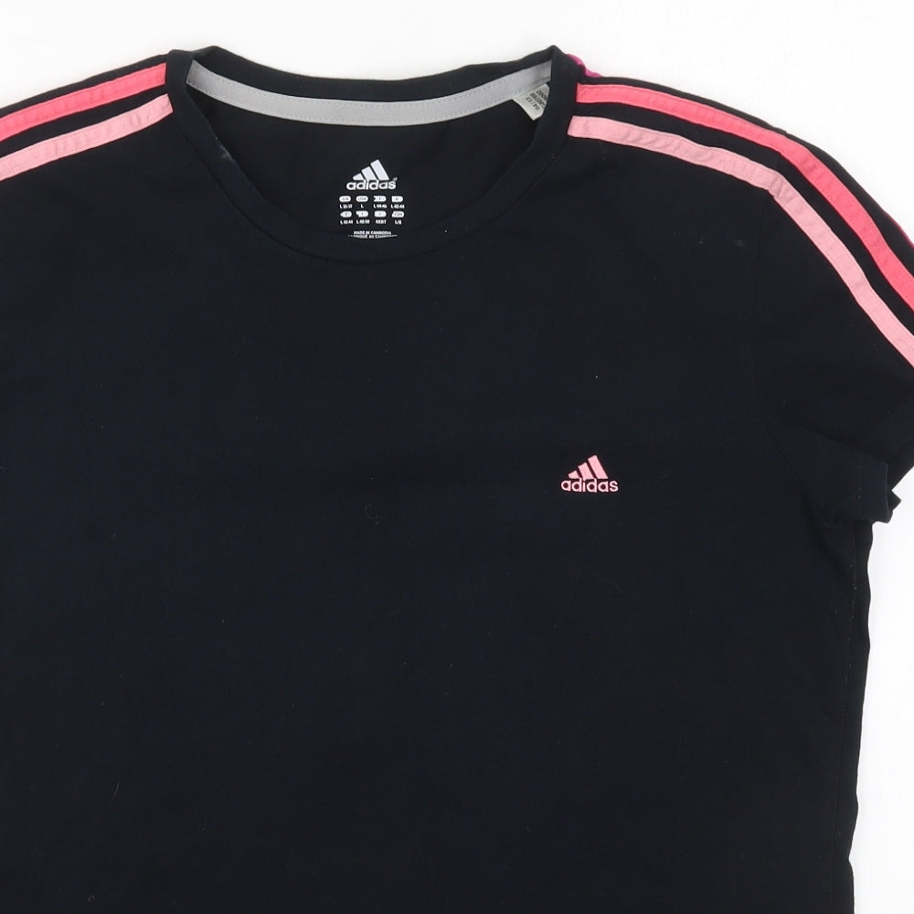 adidas Womens Black  Cotton Basic T-Shirt Size 16 Crew Neck - Pink