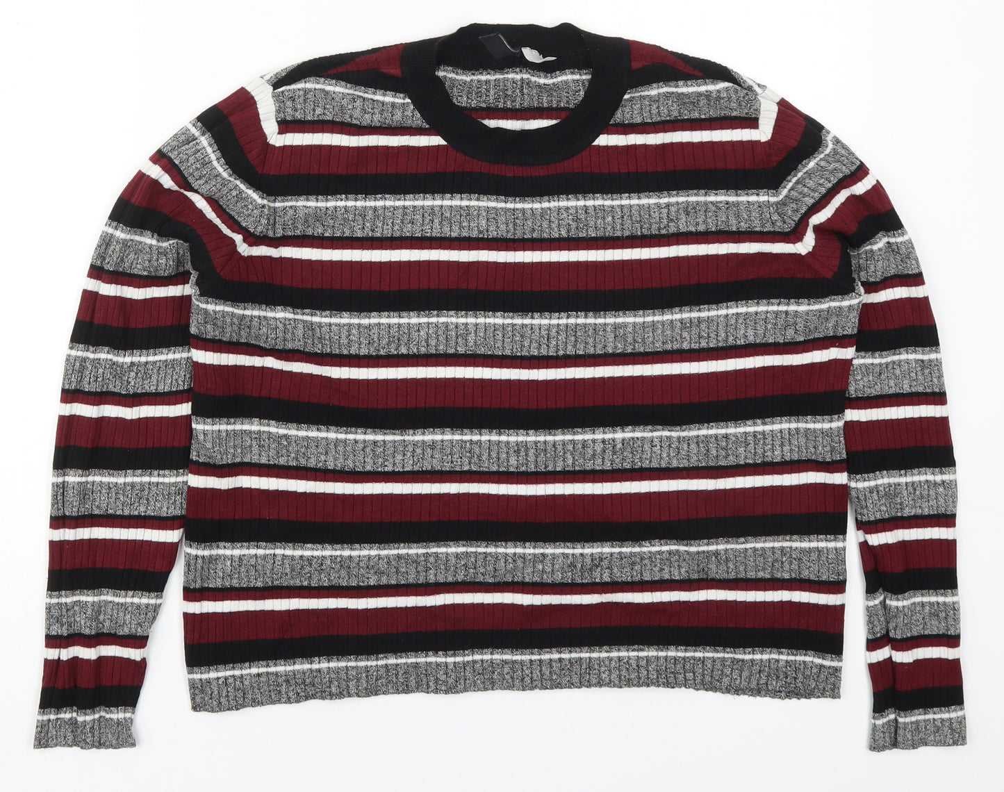 H&M Womens Red Round Neck Striped Viscose Pullover Jumper Size M