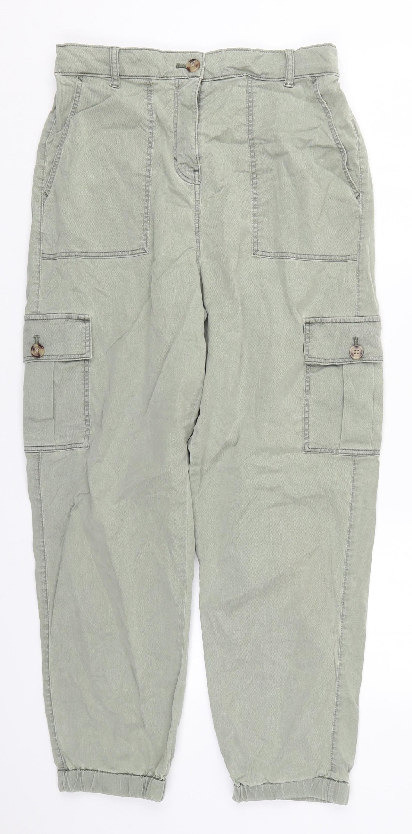Marks and Spencer Womens Green  Lyocell Cargo Trousers Size 10 L26.5 in Regular Button