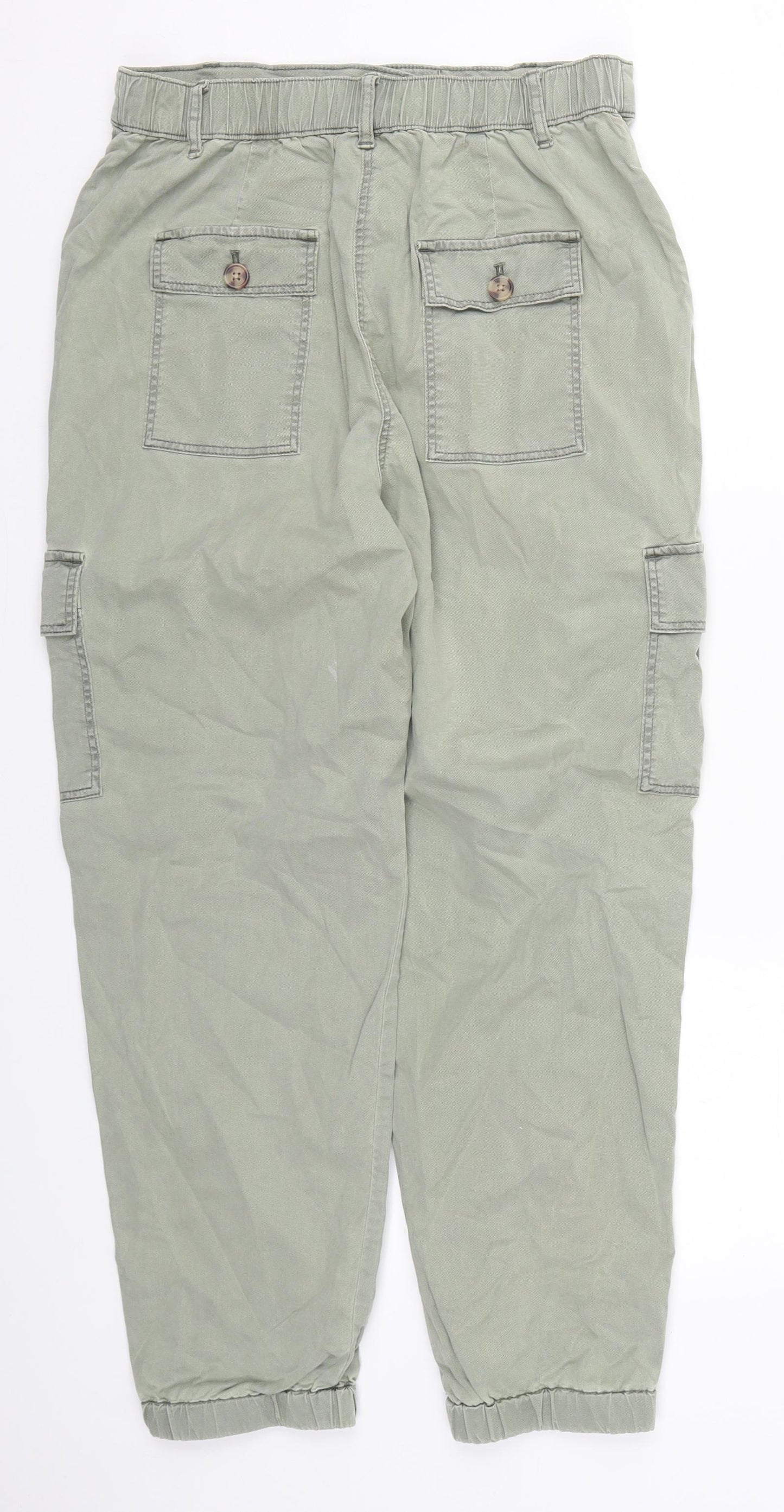 Marks and Spencer Womens Green  Lyocell Cargo Trousers Size 10 L26.5 in Regular Button