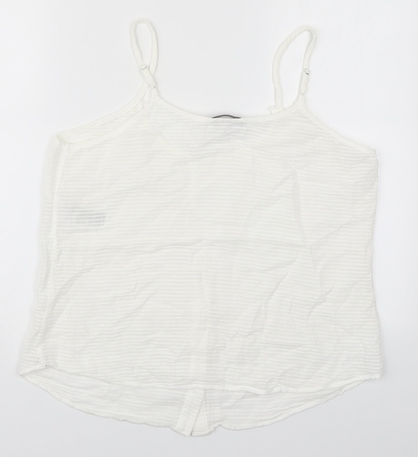 Mint Velvet Womens White Striped Cotton Basic Tank Size 14 Round Neck