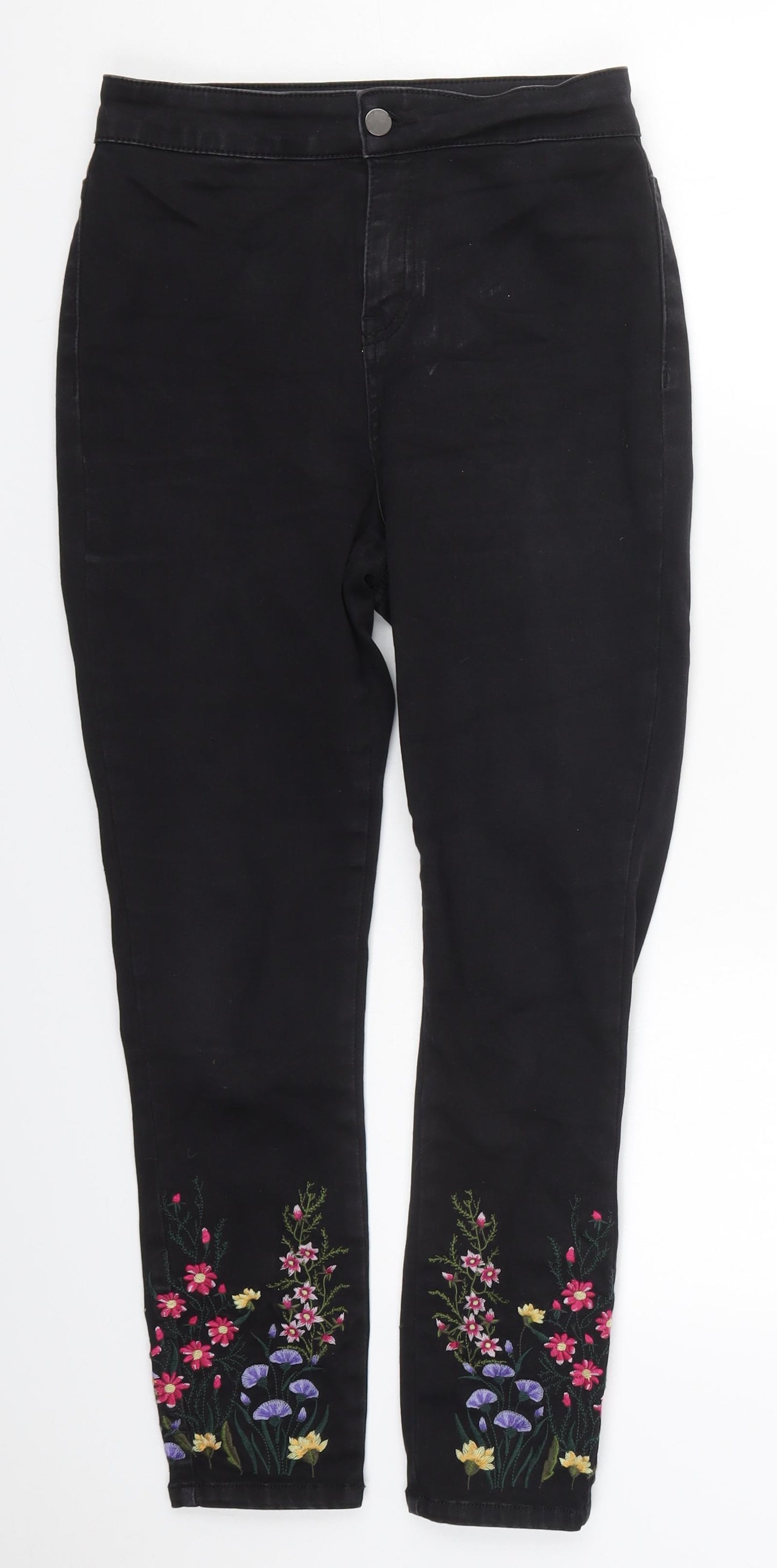 TU Womens Black Floral Cotton Skinny Jeans Size 10 L25 in Regular Button