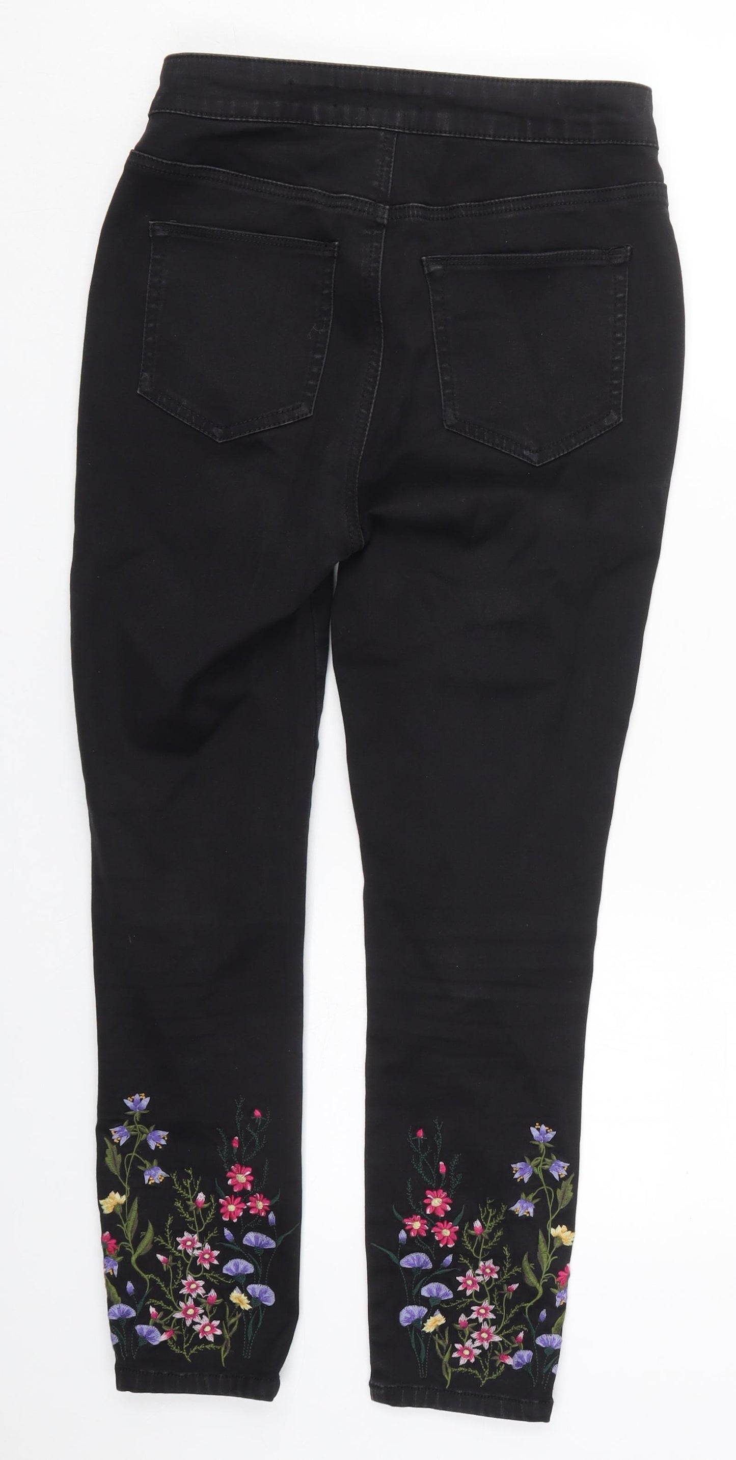 TU Womens Black Floral Cotton Skinny Jeans Size 10 L25 in Regular Button