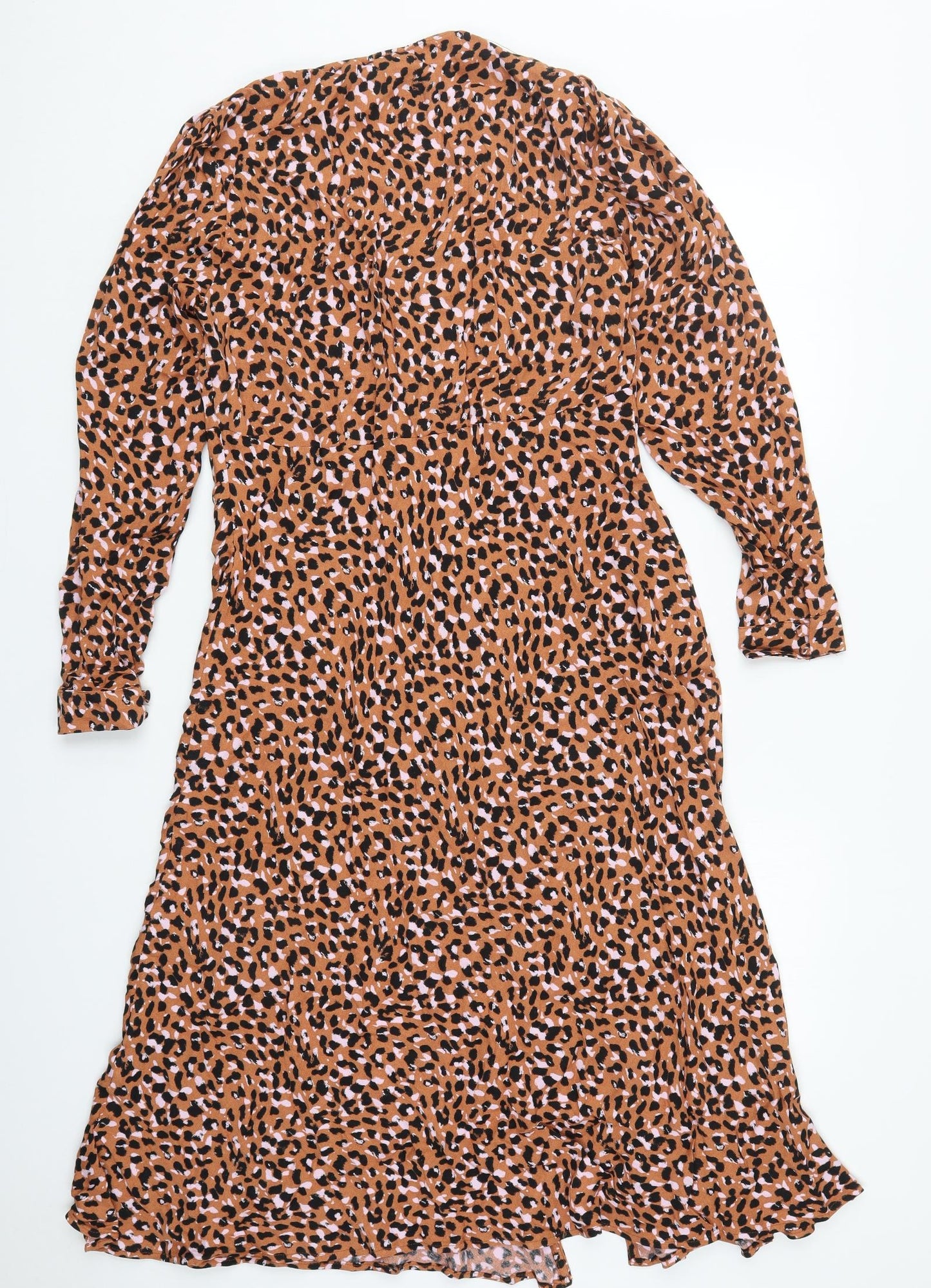 Marks and Spencer Womens Brown Animal Print Viscose A-Line  Size 14  V-Neck Pullover