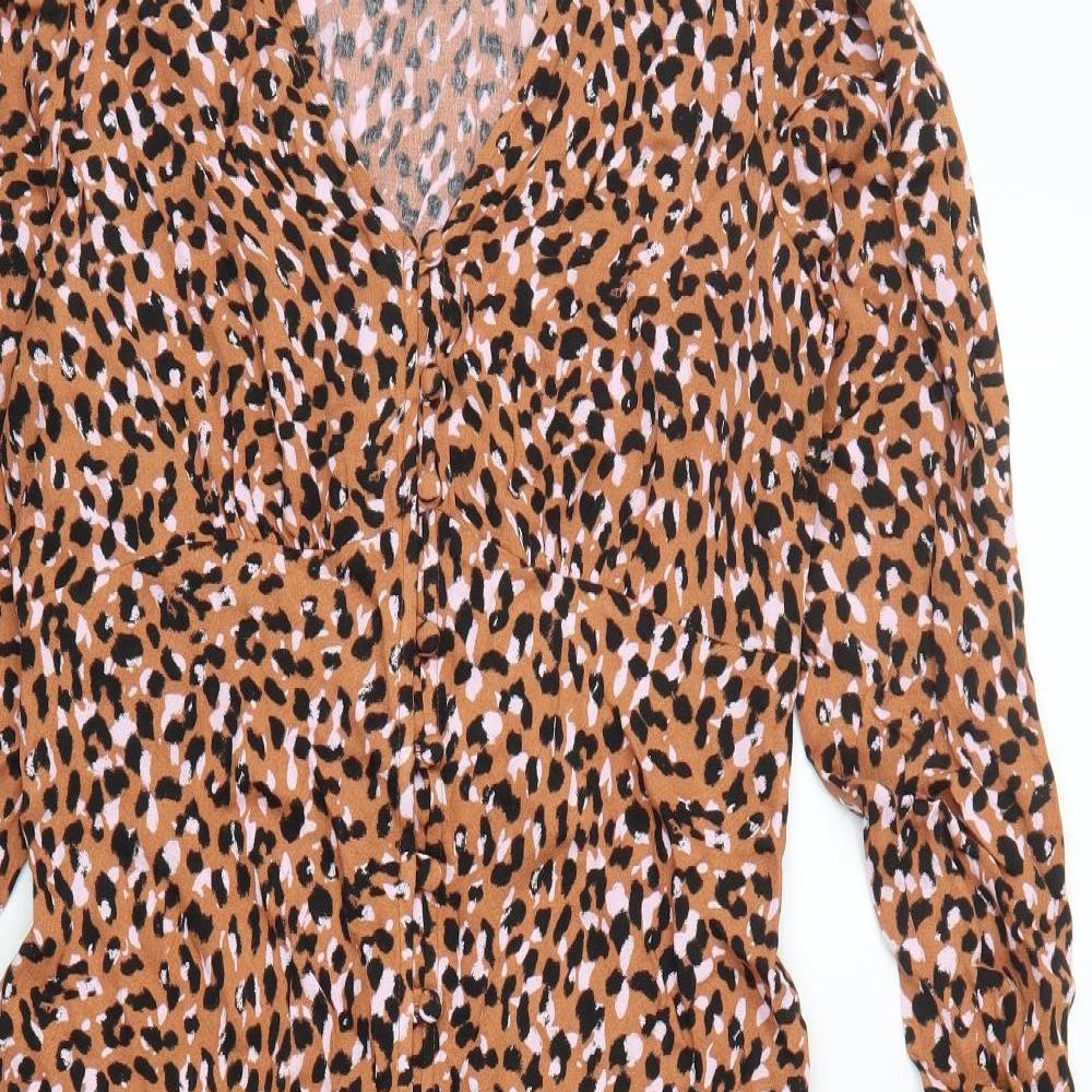 Marks and Spencer Womens Brown Animal Print Viscose A-Line  Size 14  V-Neck Pullover